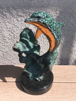 Pair of Vintage Donjo Dolphins Copper 18” Sculpture signed and numbered