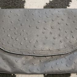Vintage Bueno Faux Ostrich Crossbody Bag Gray
