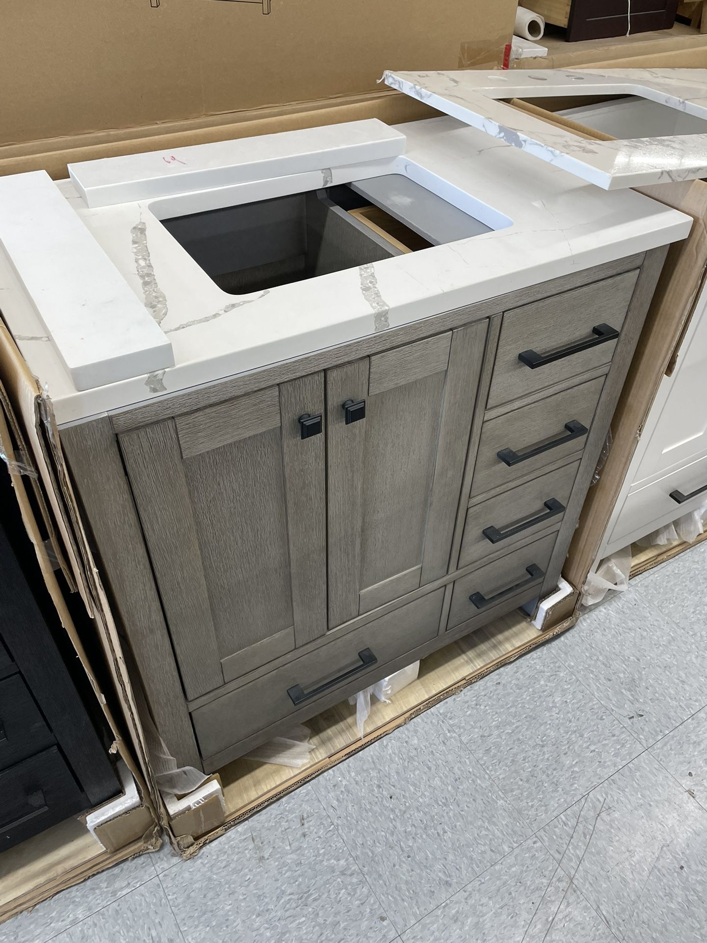 Bathroom vanity cabinet 36” solid mango Quartz top with sink and backsplash