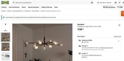Ikea GRINSBYN Chandelier w light bulbs 13 arm black for Sale in Elk Grove CA OfferUp