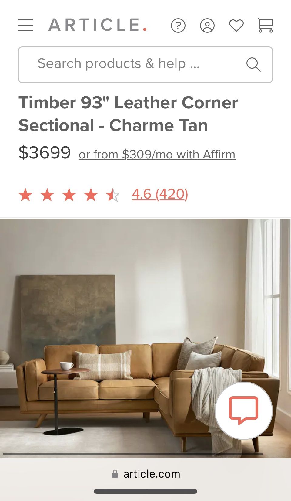 Nearly New Article Leather Sectional