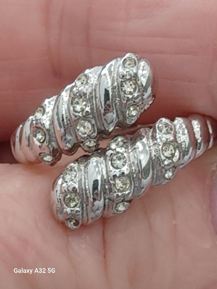 Nordstrom Silver Plated Cz Fine Costume Crisscross Ring- Sz7