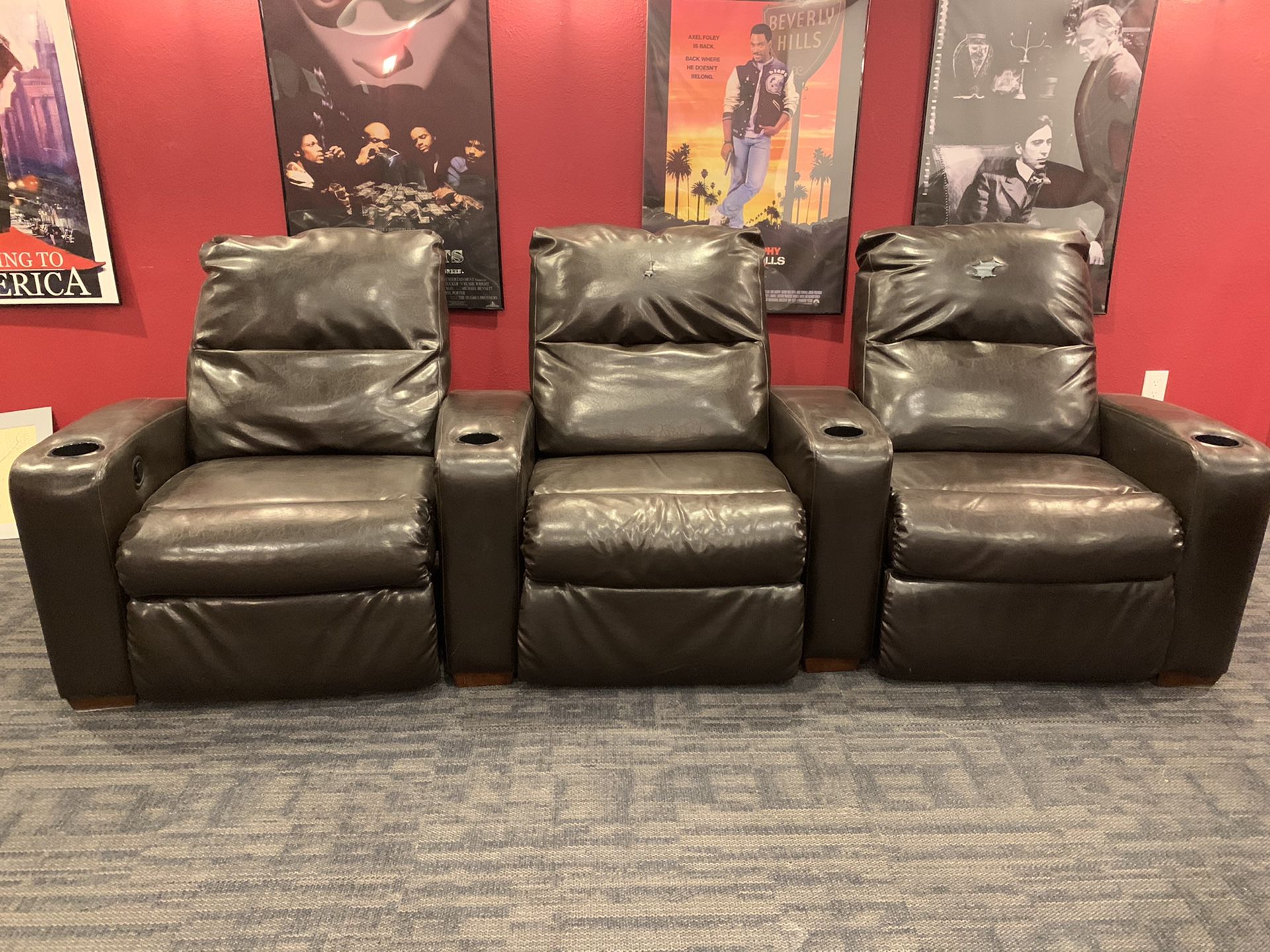 Ashley Furniture Theater Reclining Chairs (Three sets of three chairs)