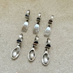 Bend Handle Serve Spoon Fork Silverware Stainless Steel for baby or camping. 6pc set