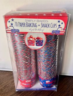S!MPLY BAKED. 4th Of July Patriotic 70 PAPER BAKING + SNACK CUPS Oven safe to 375• 5 oz capacity