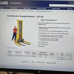 Semi-Electric Straddle Stacker- 137” Lift
