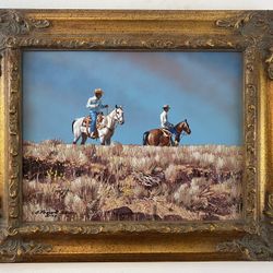 Oil painting on canvas by L.B.Porter 1985(Hill top Riders)