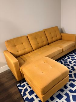 Mid-Century Modern Tufted Sofa with Ottoman