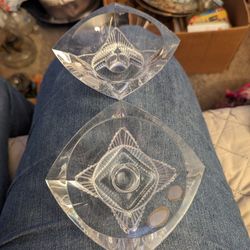 Pair Of Bohemia Lead Crystal Candleholders 