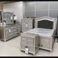 Silver And Mirror Coralayne Queen 7 Piece Bedroom Set | Fastest Delivery | Brand New| $ 39 Down Payment 