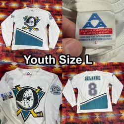 Vintage Anaheim Mighty Ducks Youth Large Hockey Teemu Selanne Long Sleeve Shirt