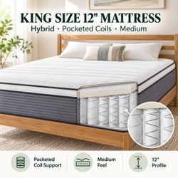 KING SIZE 12 " MATTRESS HYBRID. Pocketed coils MEDIUM
