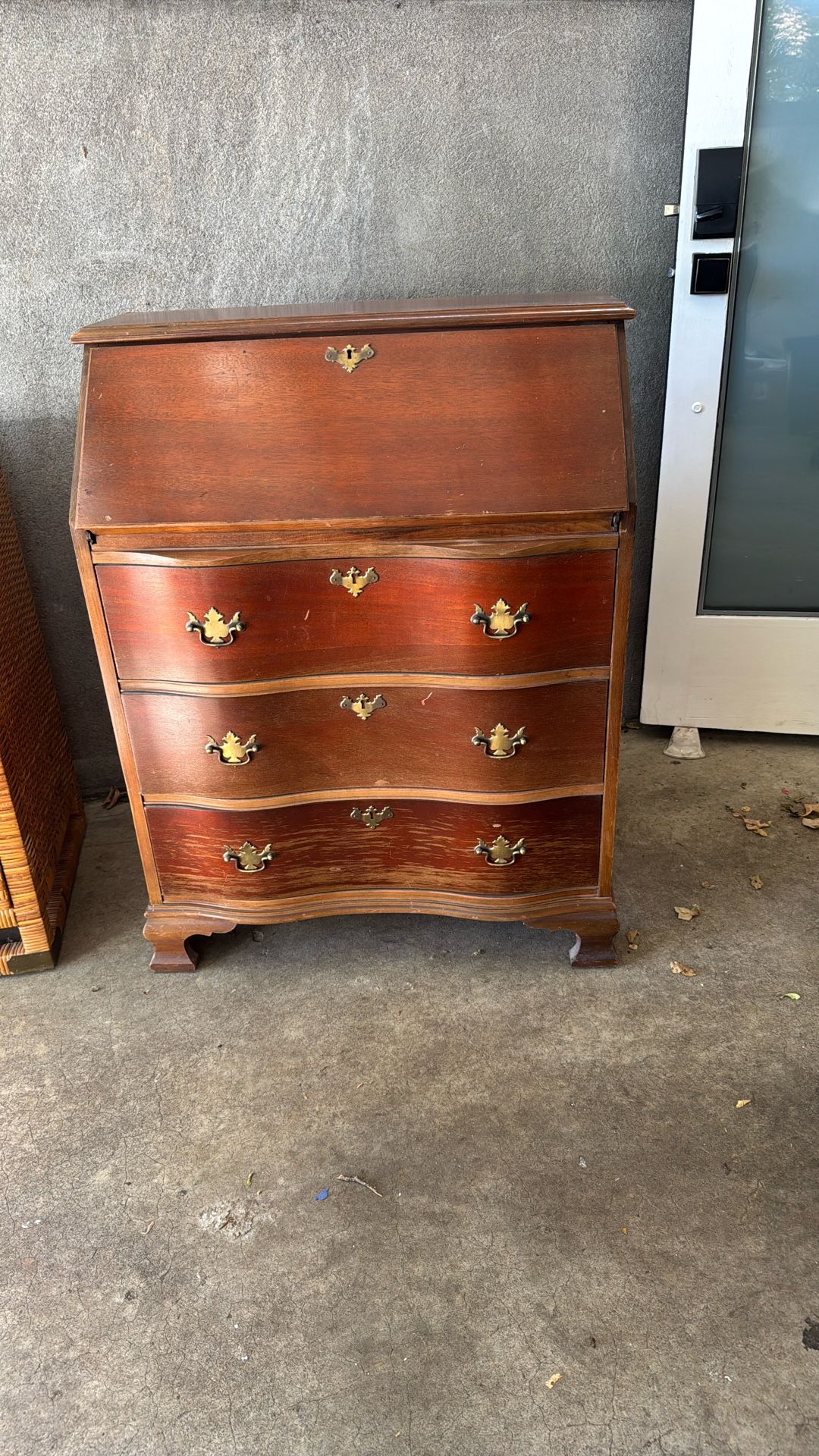 Vintage Solid Wood Secretary Desk – Classic Curved Front with Brass Hardware - $50 OBO