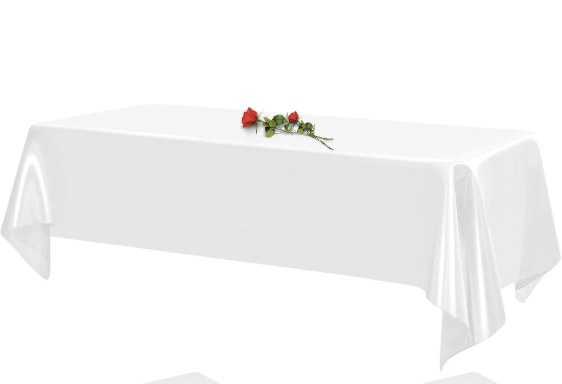 YMHPRIDE 1 mantel rectangulares color blanco, seda brillante de 57 x 108 pulgadas, tela suave, decoración de mesa para recepción de boda