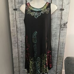 Black & Colorful Print Umbrella Sleeveless Summer Dress One Size Fits Most