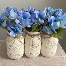 Chalk Painted & Distressed Mason Jar Vases 3 For $18