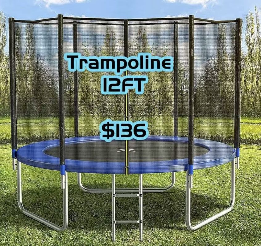 😀 AOTOB 12FT Trampoline with Safety Enclosure Net, Outdoor Trampoline with Basketball Hoop, Heavy Duty Jumping Mat and Spring Cover Padding for Kids