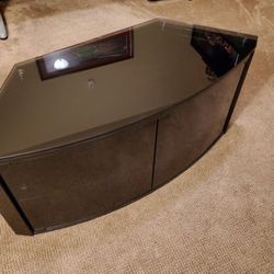 TV Stand Glass And Gloss Black With Shelves 