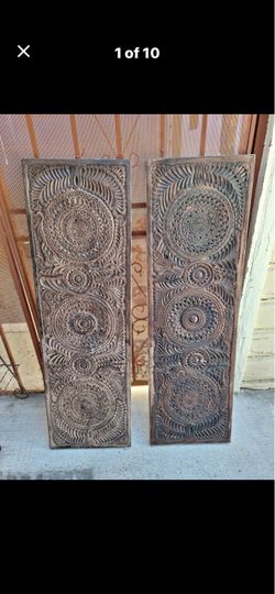 Pair of Carved Wood Mandala Wall Panels