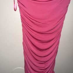 Hot Pink Strapless Gathered Mini Dress 