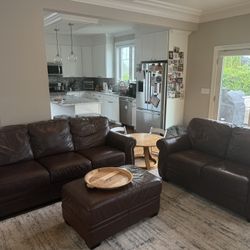 Leather Sofa, Loveseat, Ottoman