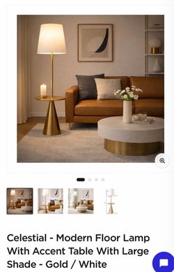 Celestial - Modern Floor Lamp With Accent Table With Large Shade - Gold / White