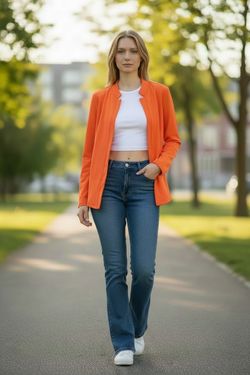 Bright Orange Modern Open Front Blazer/Cardigan - Lightweight - Women’s Size Large