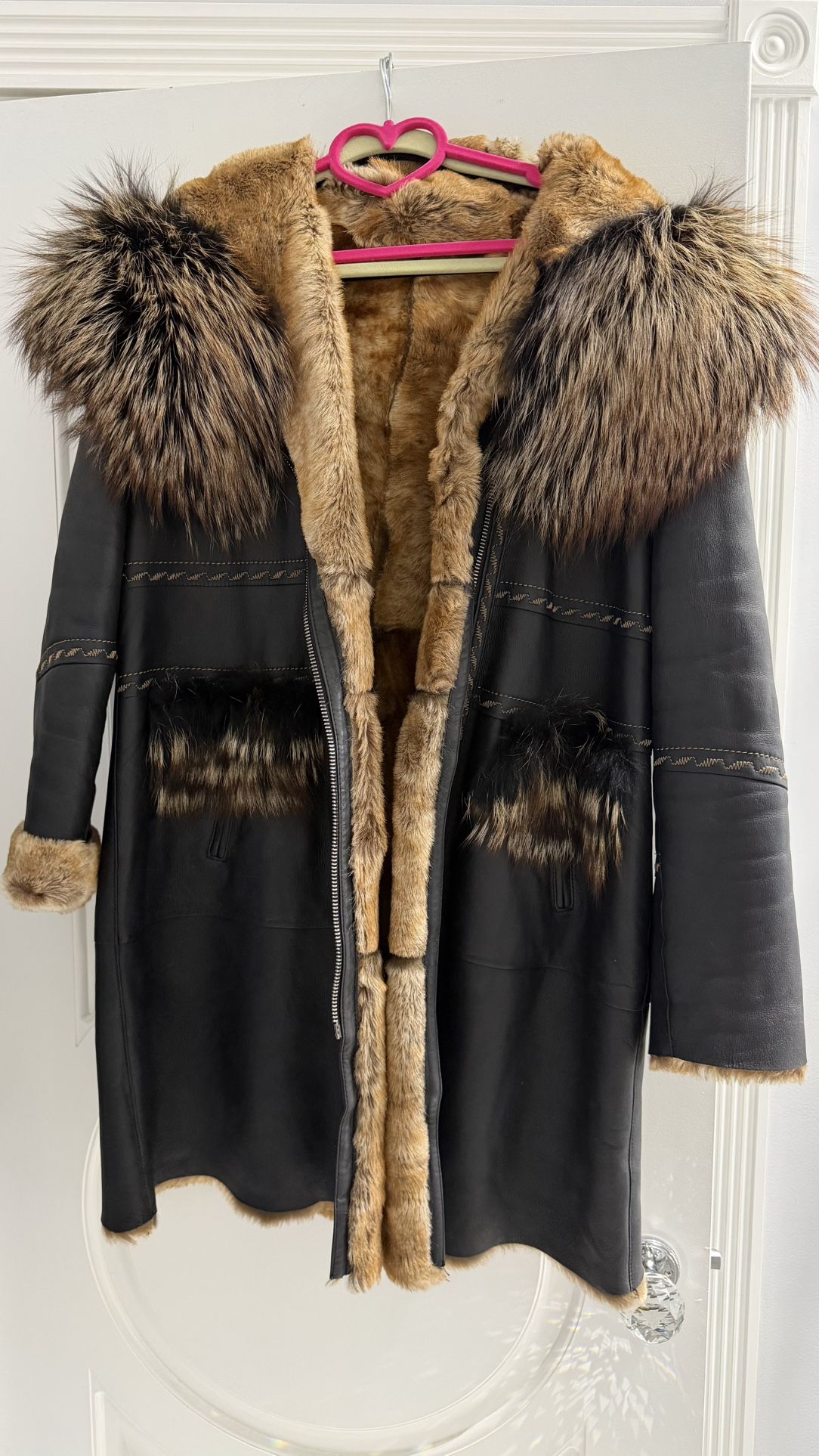 Real Fur & 100% Leather Coat – XL/1X – Made in Turkey – Like New