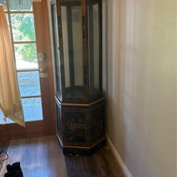 Antique Tall Chinese Display Glass Cabinet China Porcelain Glassware 