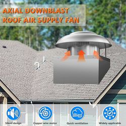 Roof Mount Direct Drive Makeup Air Unit - 19" Downblast Supply Fan, 1/10 HP 115V, 830 CFM, ETL Listed