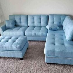 Light blue suoer comfy sectional sofa set