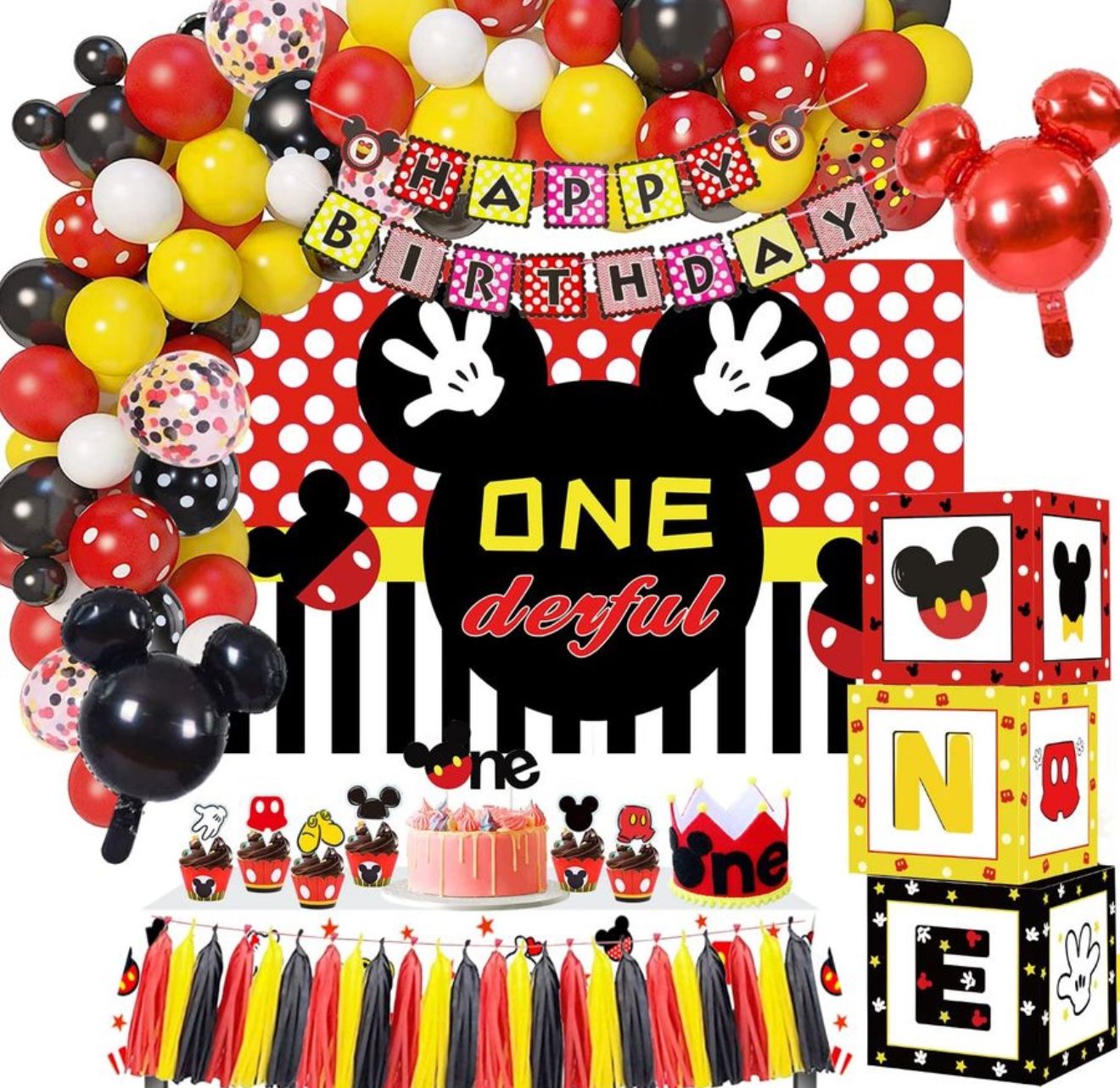 GREPARPY Mickey 1st Birthday Party Supplies Mickey Theme Mouse Party