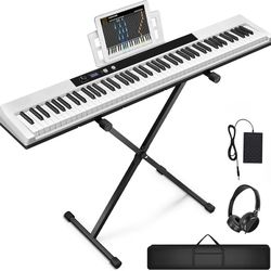 88 Key Semi-weighted Electronic Keyboard Piano,Full Size Digital Piano Portable Keyboard with Stand, Sustain Pedal, Power Supply，MIDI/USB/MP3 Function