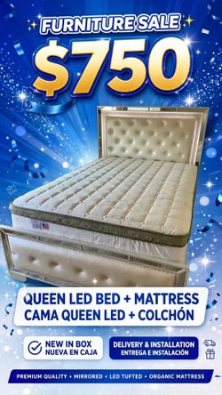 Queen LED Bed Frame with Organic Mattress