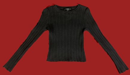 Forever 21 Women's Large Black Ribbed Cropped Long Sleeve Top