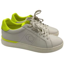 Coach lowline low top leather women’s sneakers G5040 light beige/neon green