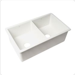 ALFI Brand ABF3219DUD-W 32" x 19" Double Bowl Fireclay Kitchen Sink with Grid - White (Open Box)
