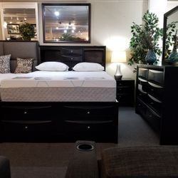 Brand New Black Queen Captain Storage Bedframe + Dresser + Mirror + Nightstand 4PCs Bedroom Set