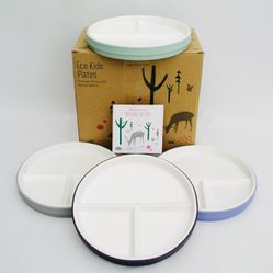 ELK AND FRIENDS ECO KIDS PORCELAIN WHITE PLATES w/ SILICONE SLEEVES - NEW 8" DIA $40 Obo