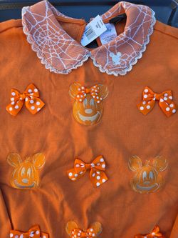 Disney Halloween Mickey & Minnie Orange Collared Web Sweatshirt