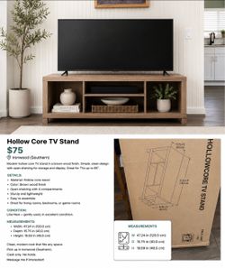 Hollow Core TV Stand- Rustic Oak – $75  📺