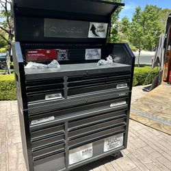 Husky 56 in. W x 22 in. D Heavy Duty 23-Drawer Combination Rolling Tool Chest and Top Tool Cabinet Set in Matte Black