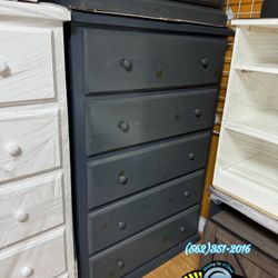 Jumbo Chest 5 Drawer Grey Solid Wood Dresser 