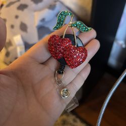 Rhinestone Cherry Badge Reel 