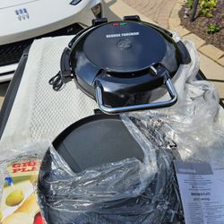 New George Foreman Round Grill W Flat Insert Pan