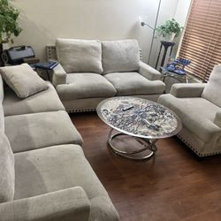 Ashley Furniture Set,  Sofa, Love Seat, And Accent Chair,Tables Is Not Included, 