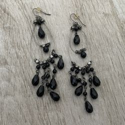 Chandelier Earrings Beaded Black Dangle Silver Tone Gothic Punk Romantic Big