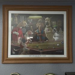 Dogs Playing Pool By Arthur Sarnoft Wood Home Art Decor Picture Frame 