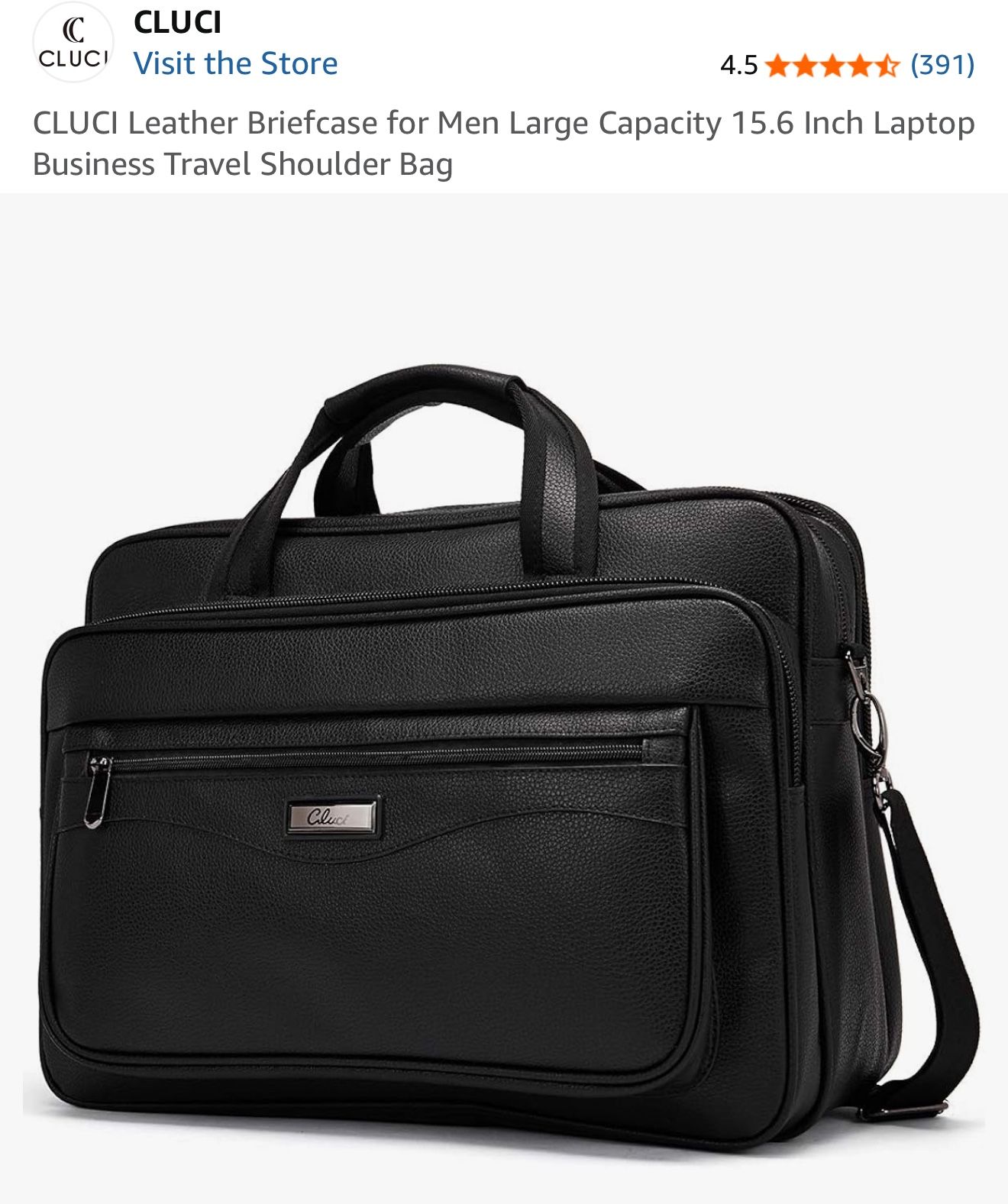 CLUCI Leather Briefcase for Men Large Capacity 15.6 Inch Laptop Business Travel Shoulder Bag