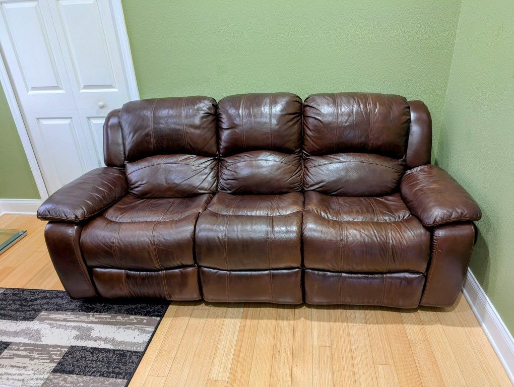 Leather Recliner Sofa (Brown)